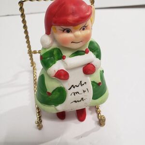 Vintage 80s Cheery Chimes Porcelain Christmas Ornament Caroler Bell
